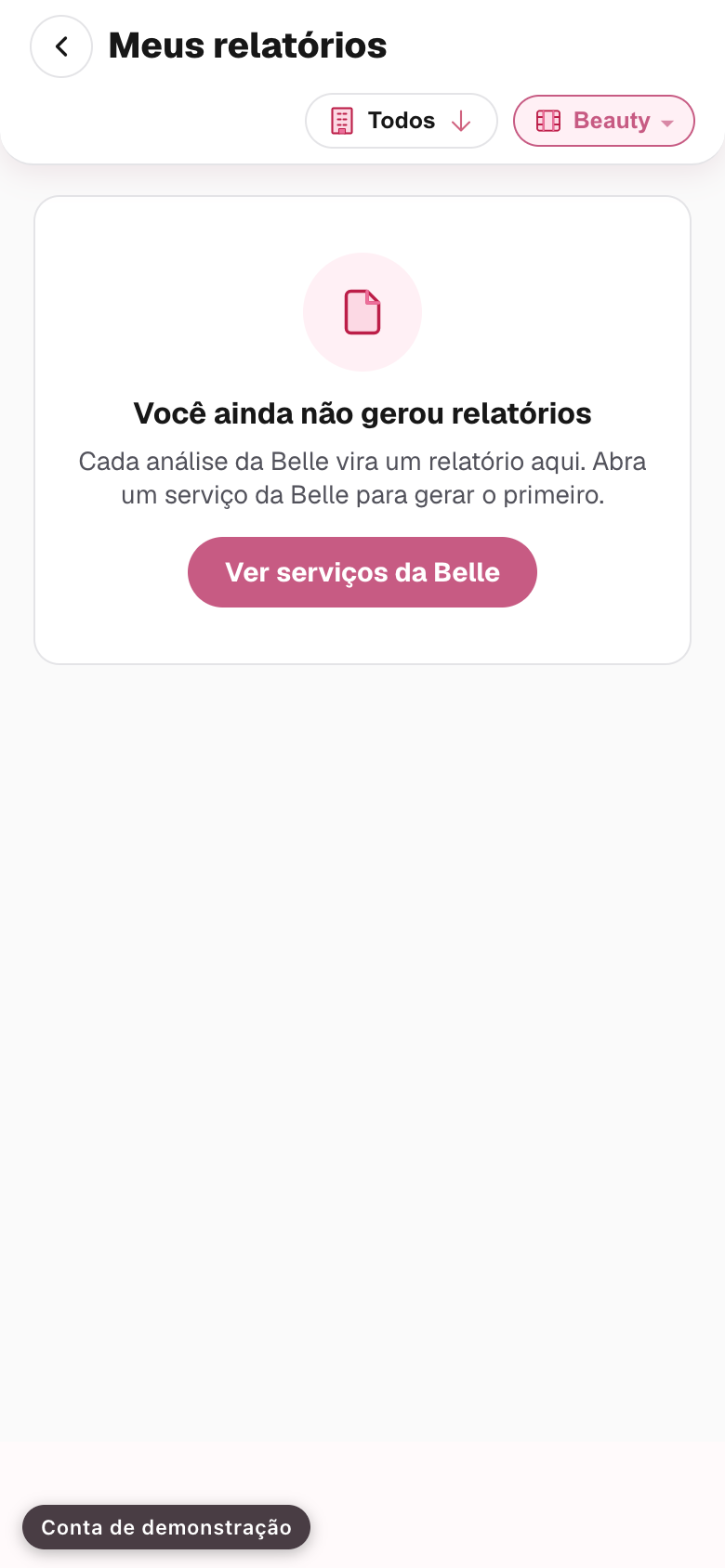 a lista de relatórios da Belle da profissional
