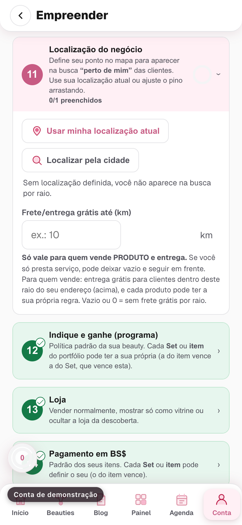 o bloco Localização com o mapa e o pino posicionado