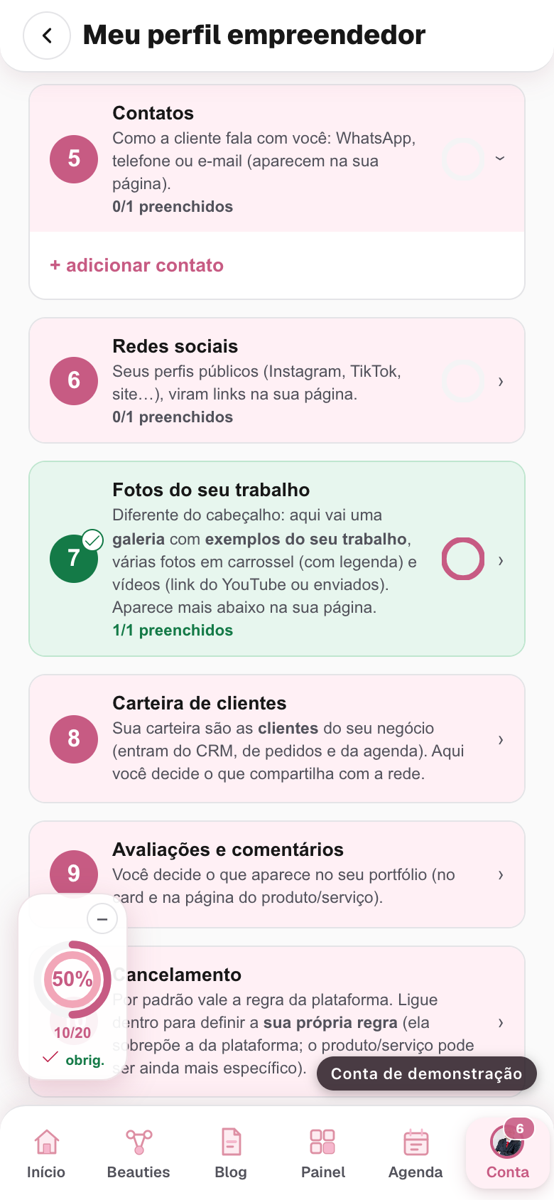 o bloco Contatos aberto, ainda vazio, com o botão de adicionar contato