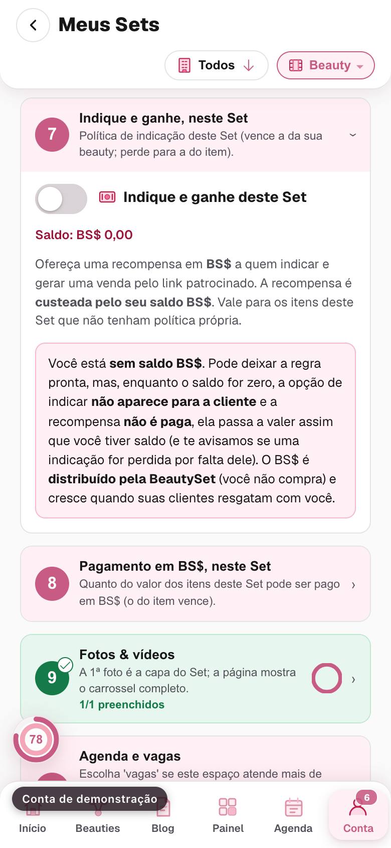 o bloco Indique e ganhe deste Set