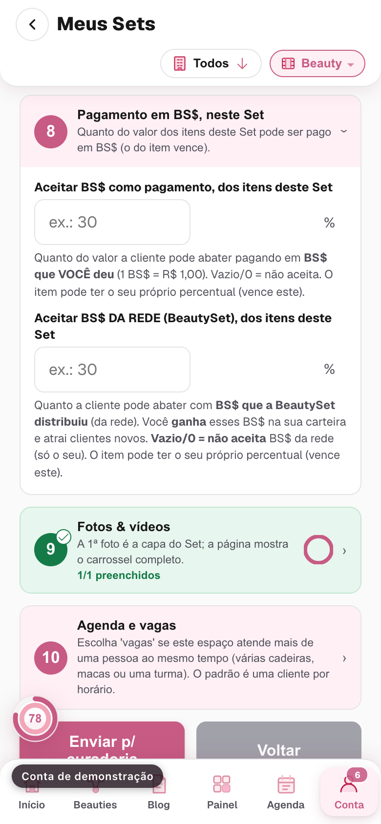 o bloco Pagamento em BS$ deste Set