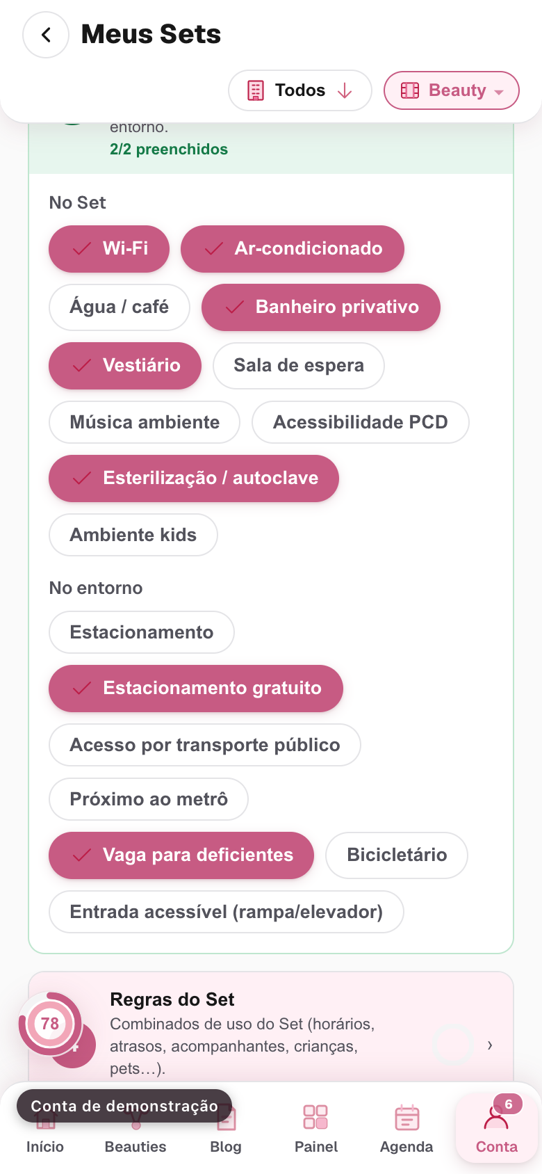 a fita de facilidades no entorno, com algumas marcadas