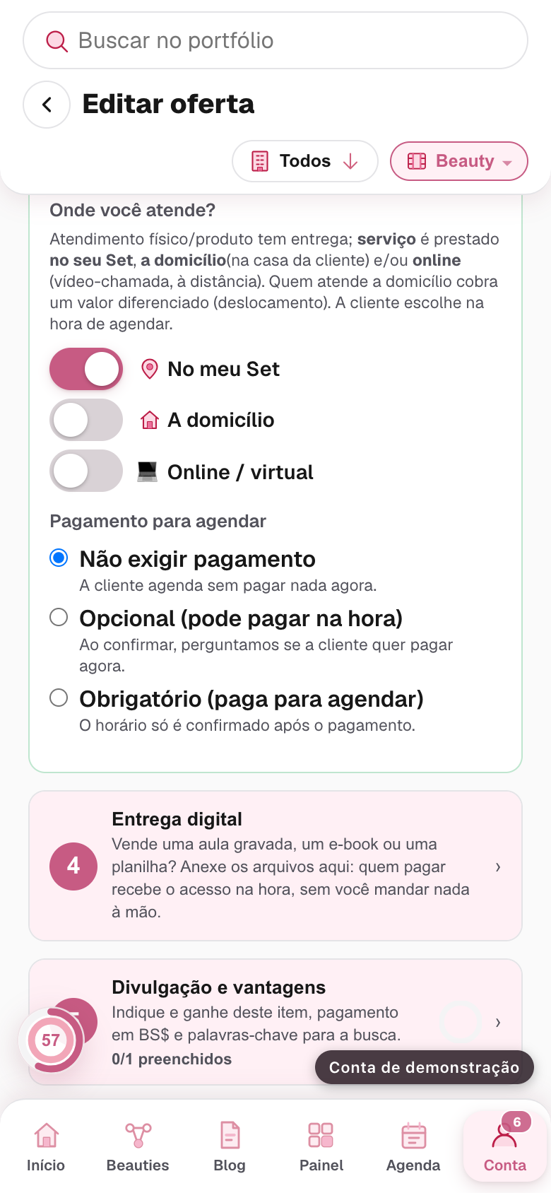 a lista de Sets onde este serviço é oferecido