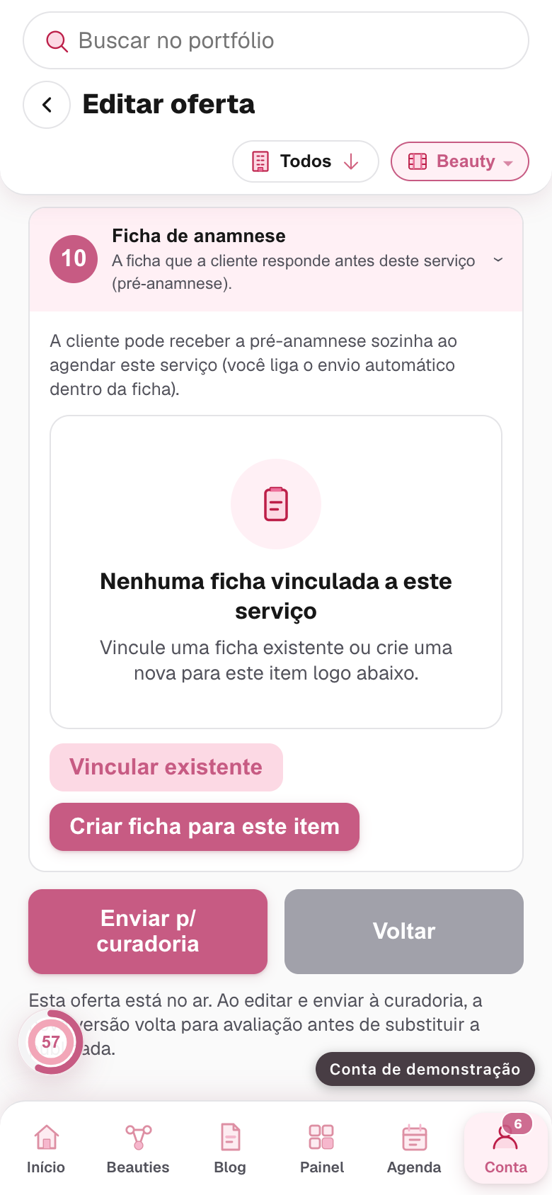 o bloco Ficha de anamnese
