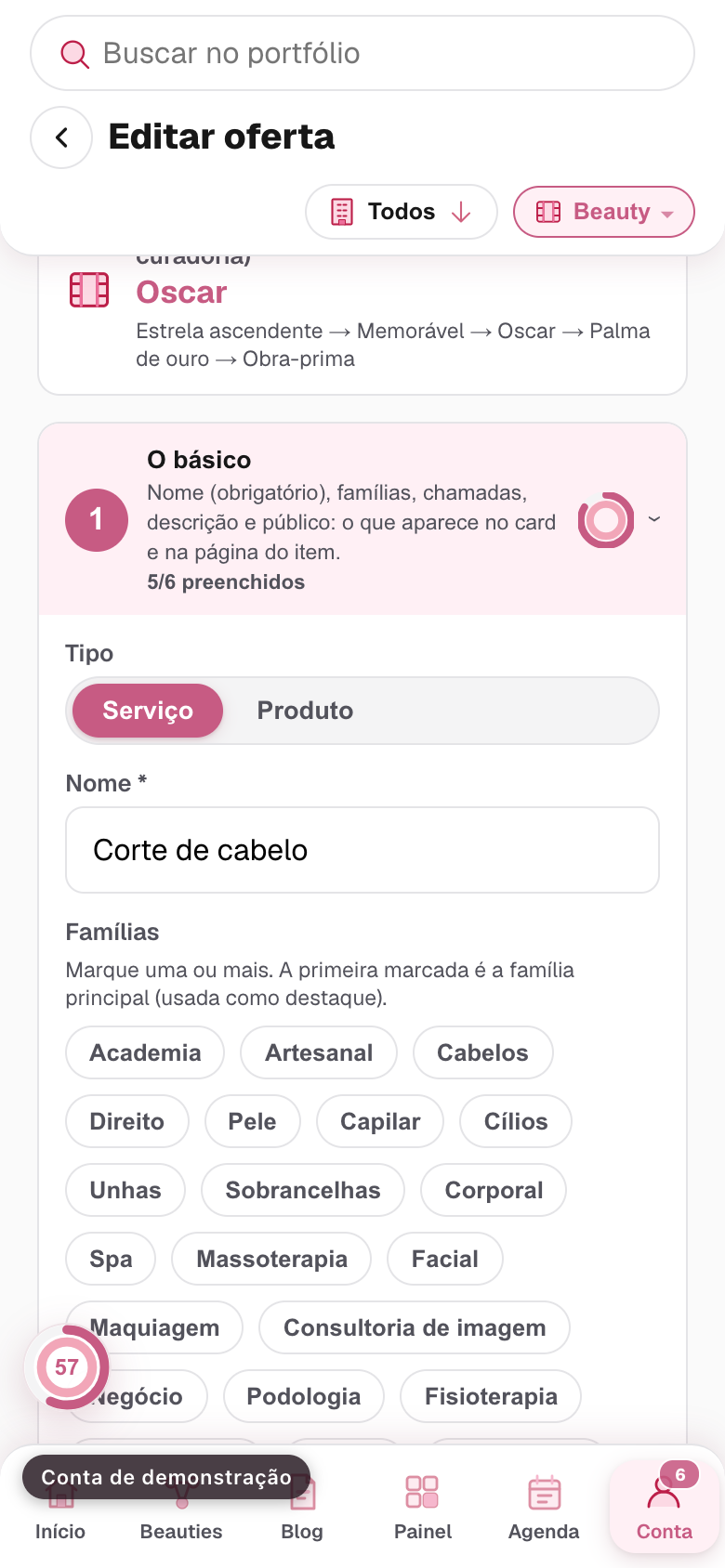 o campo de nome do item preenchido