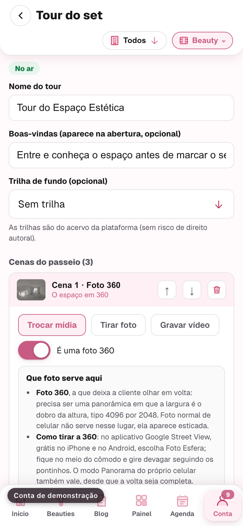 a lista de trilhas aberta