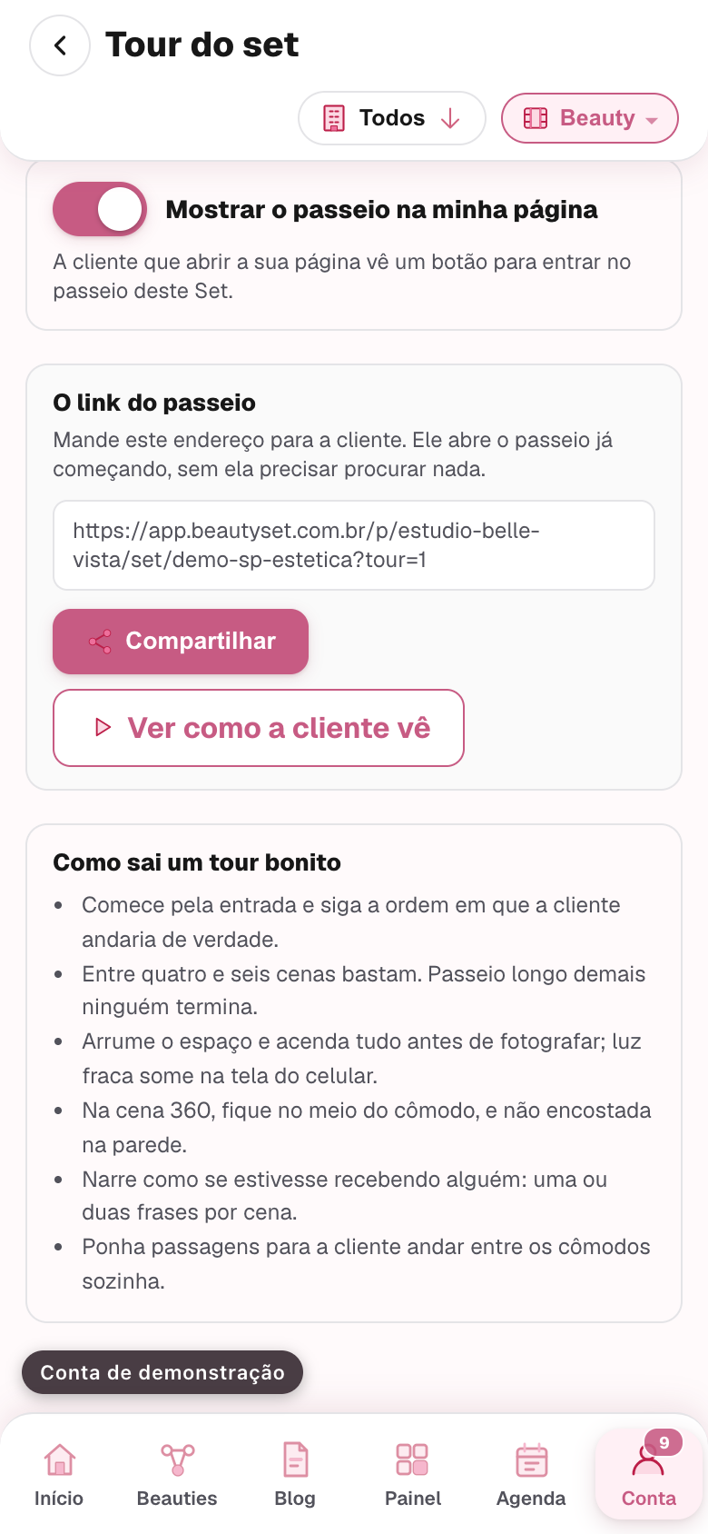 o selo de estado do tour no topo do estudio, ao lado do salvamento