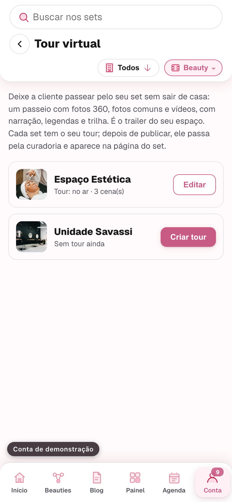 a lista de Sets com um sem tour e um com tour no ar