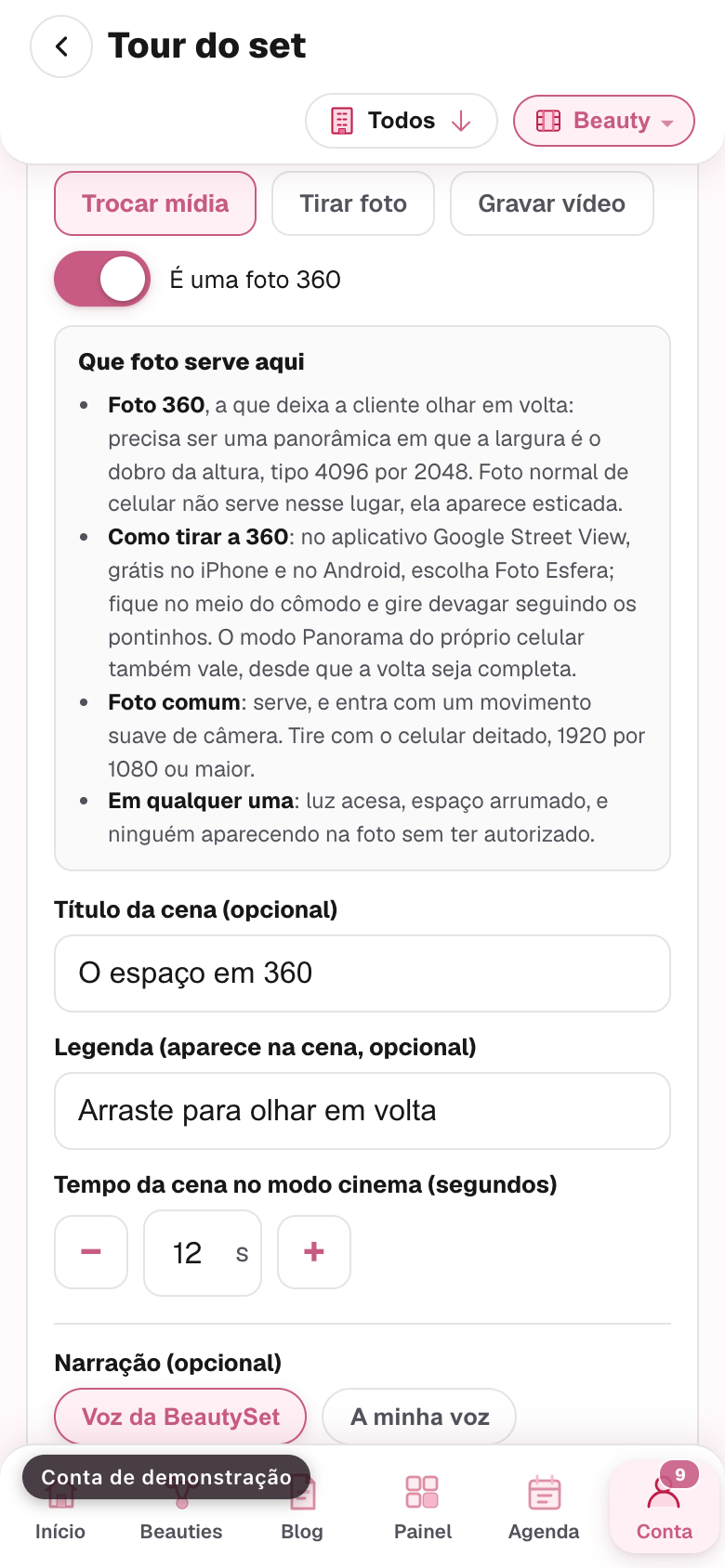 a lista de cenas com uma delas aberta