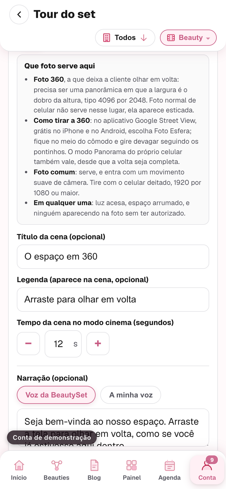 o bloco de narração com as duas vozes e o botão de gravar