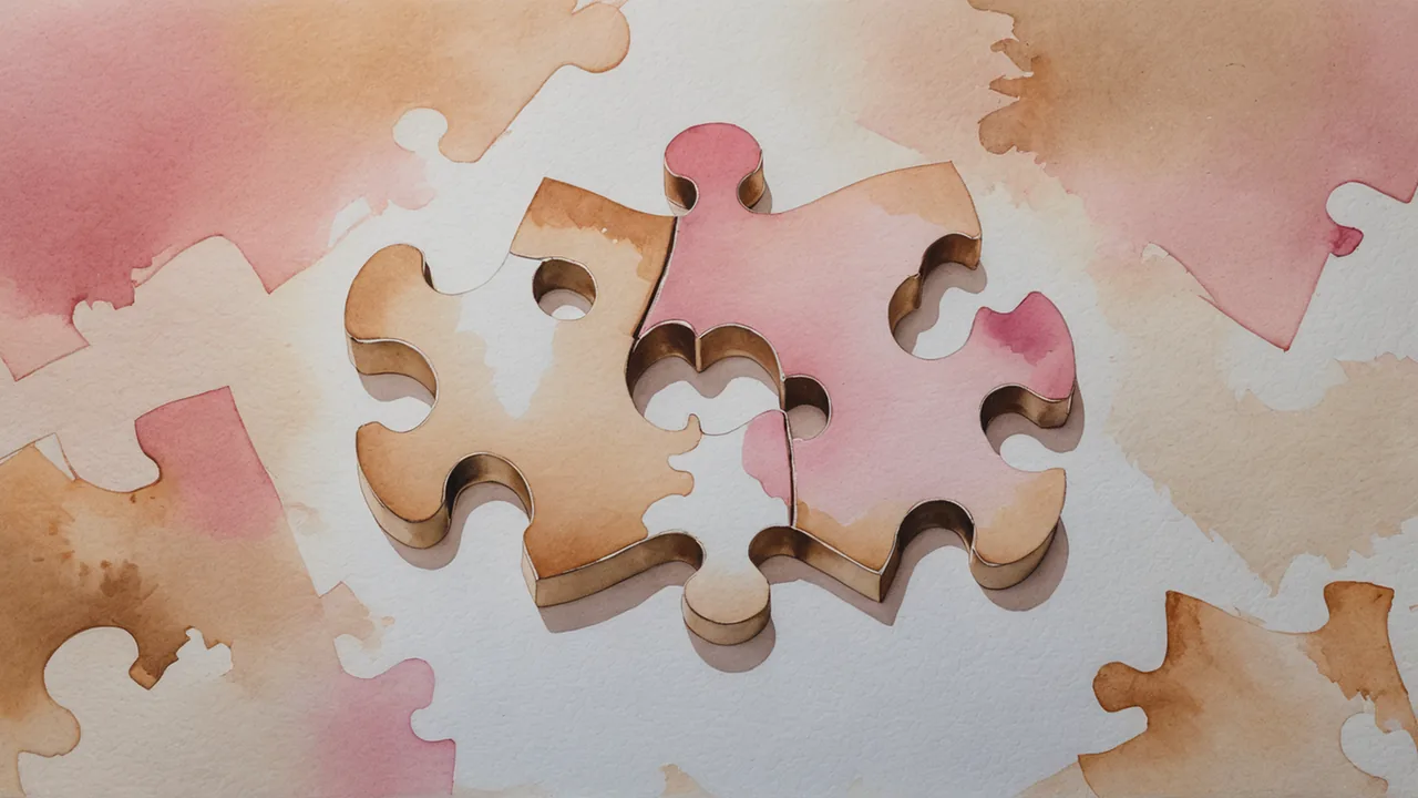 Duas peças de quebra-cabeça se encaixando, em aquarela